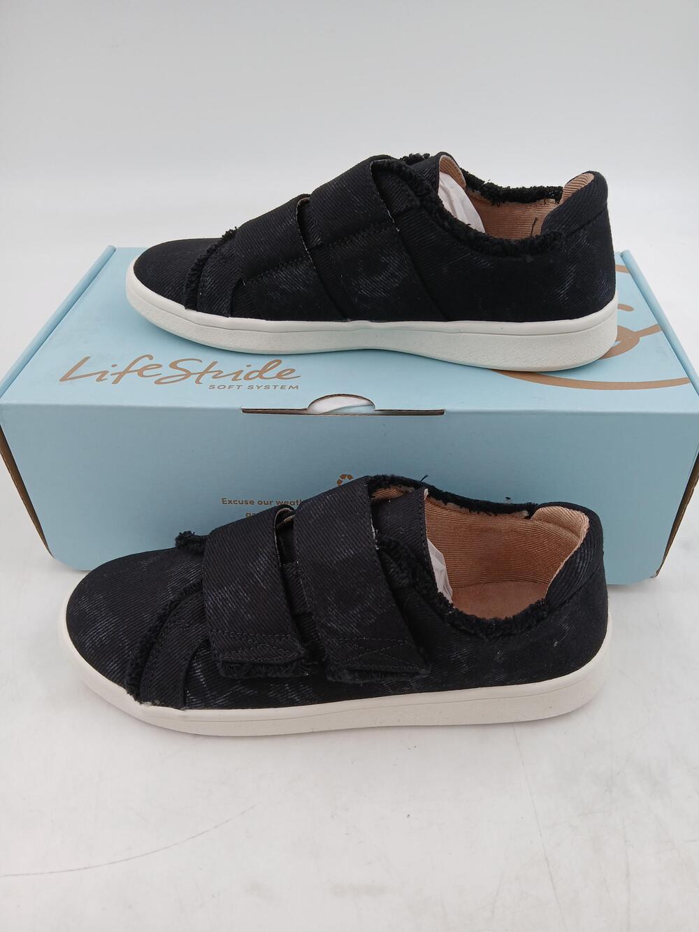 LifeStride Nonstop Shoes Womens Black Canvas Hook & Loop Sneakers Size 6.5
